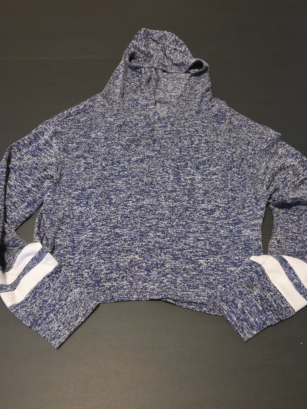flirtitude Navy Marled Hooded Sweater with White Stripe Cuffs Acitve Normocore
